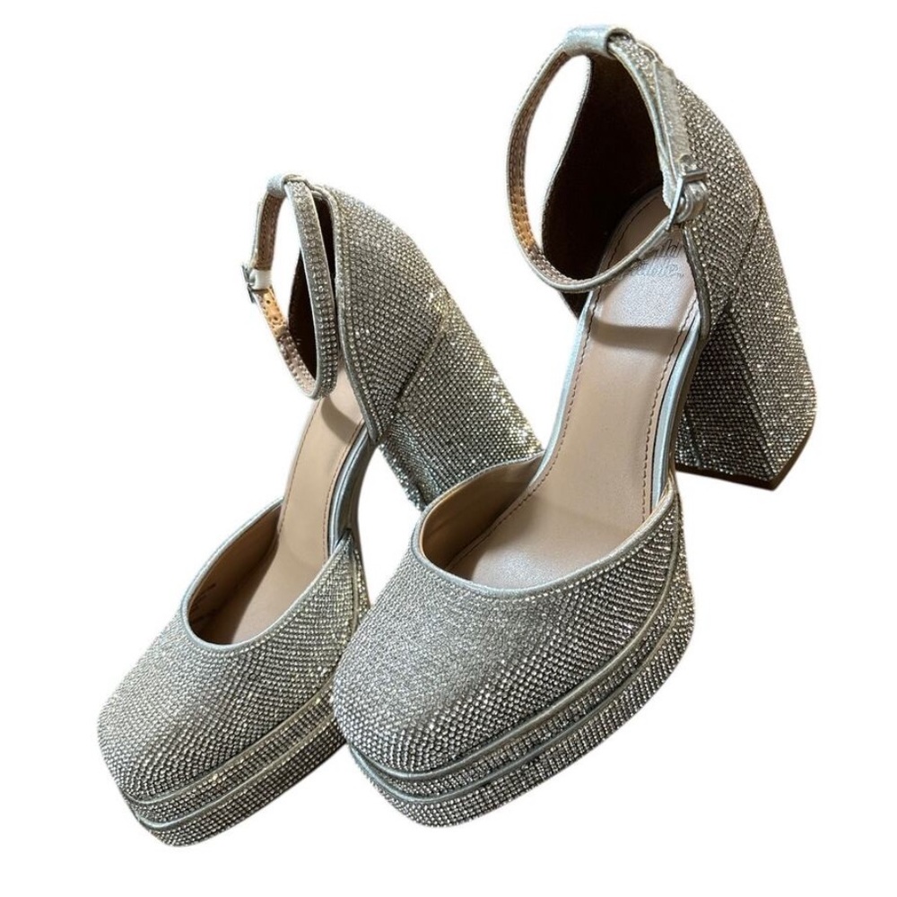 Wild Fable Pave Rhinestone Platform Ankle Strap Rounded Toe Heels - Picture 13 of 16